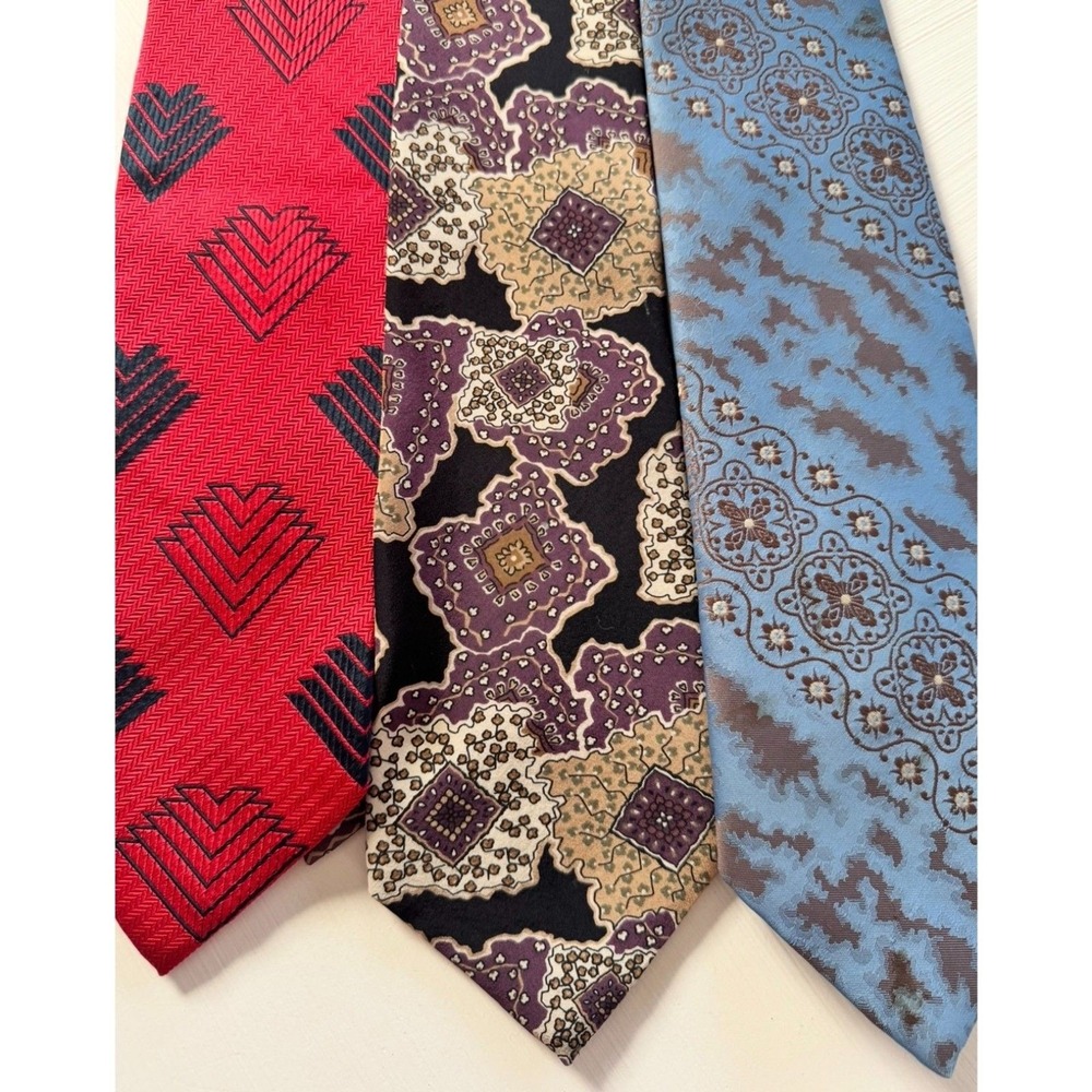 Vintage Designer Necktie Bundle Set of3 Abstract Geometric Silk Classic Menswear